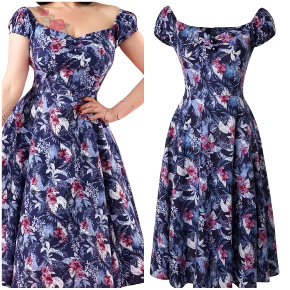 Collectif Dresses & Skirts - Collectif London Dolores Maui Hibiscus Doll Dress in Navy
